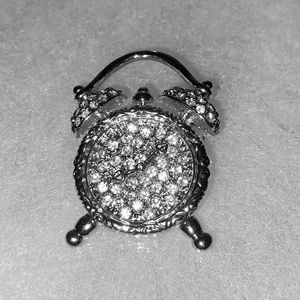Vintage Silver Rhinstone Analog Clock Pin
